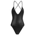 thumbnail image 1 of TiaoBug Combinaison en Cuir Verni pour Femmes, String Monokini, Bretelles Spaghetti, Noir TG, 1 of 5