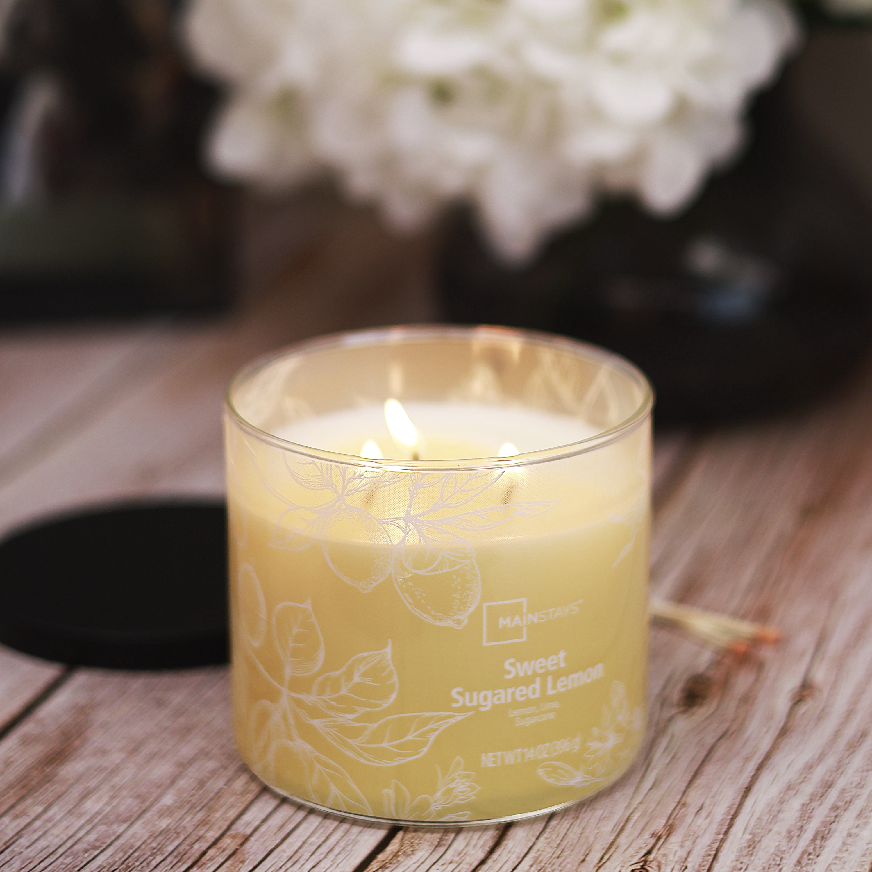 (4 pack) Mainstays Sweet Sugar Lemon 3-Wick Ombre Wrap Candle, 14 Ounce