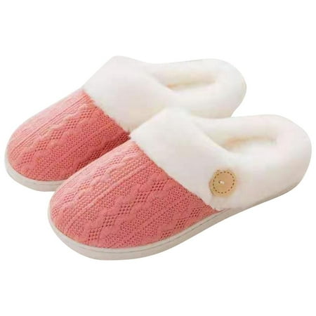 

Womens Slipper Warm Comfy Memory Foam House Slippers Knitted Shoes Faux Fur Lined Anti-Skid Rubber Sole Bedroom Cozy Indoor Outdoor Slippers