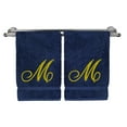 thumbnail image 2 of Monogrammed Washcloth Towel, Personalized Gift, 13x13 Inches - Set of 2 - Gold Script Embroidered Towel - Extra Absorbent 100% Turkish Cotton - Soft Terry Finish - Initial M Navy Towels, 2 of 3