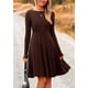 thumbnail image 3 of Vestido PRETTYGARDEN de otoño con manga larga acanalado color café oscuro talla S, 3 of 8