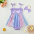 thumbnail image 2 of Sjldqy Baby Girl Romper Sleeveless Square Neck Letter Print Onesie First Birthday Romper Dress Tulle Skirt Sweet Princess Summer Soft Toddler Romper Size 6-12 Months Purple, 2 of 9