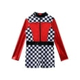 thumbnail image 3 of Ocealan Kids Girls Speed Racer Dance Bodysuits Metallic Mock Checkboard Jumpsuits Red 8, 3 of 6
