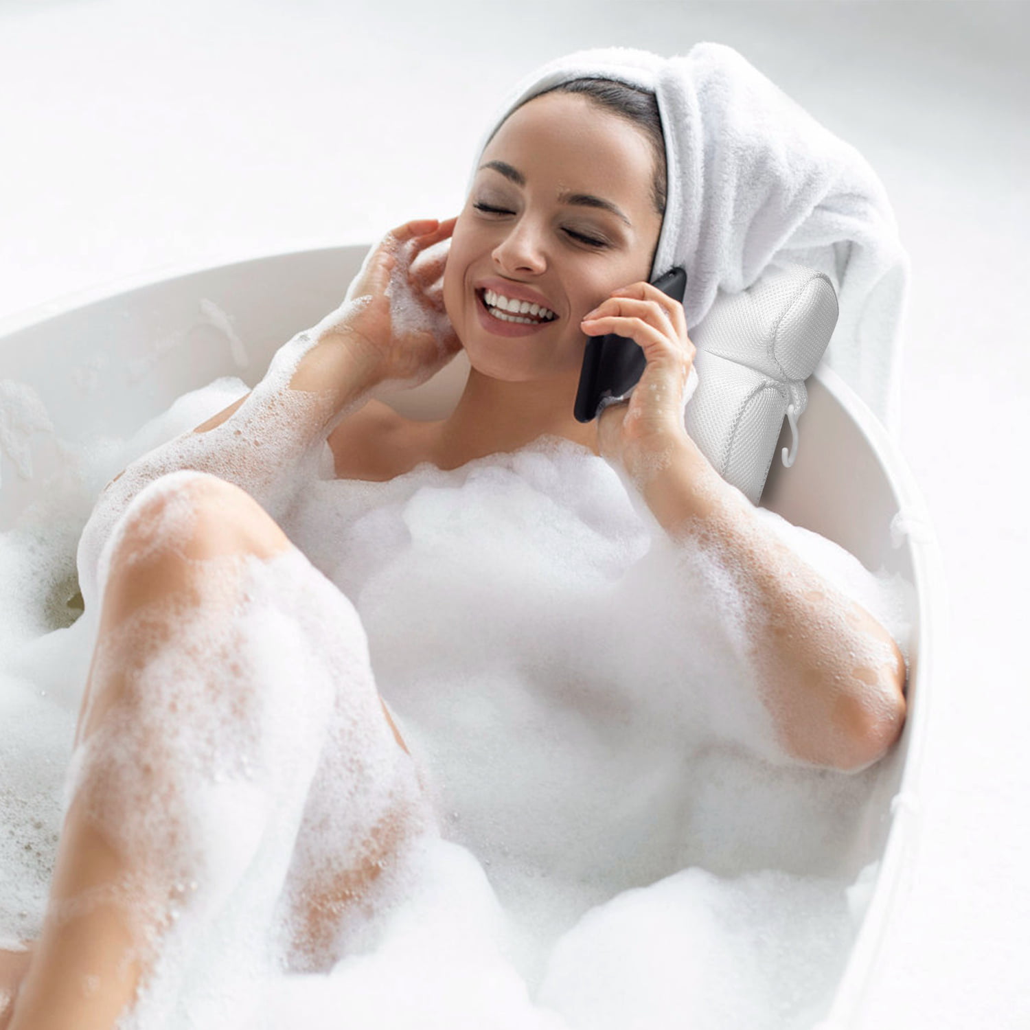 Luxury Cream Cushioned Spa Memory Foam Bath Pillow Relaxing Bathtub Suction Cups 