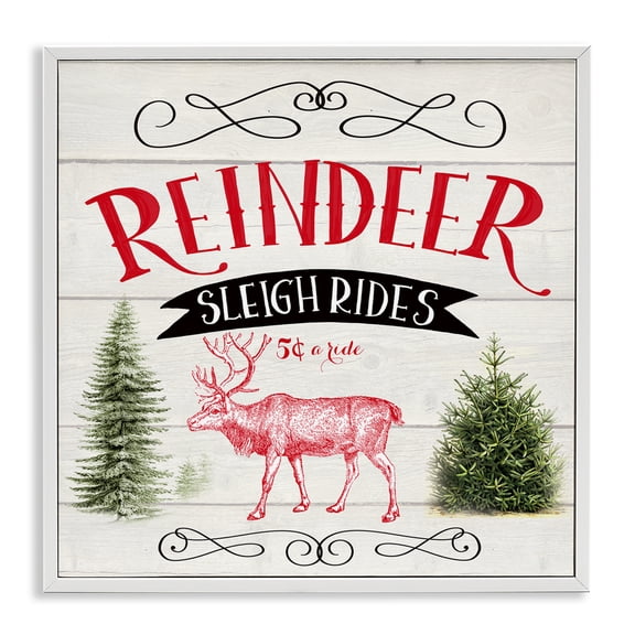 Stupell Industries Farmhouse Sleigh Rides Phrase White Framed Giclee Art, 12 x 12, by Corinne Haig