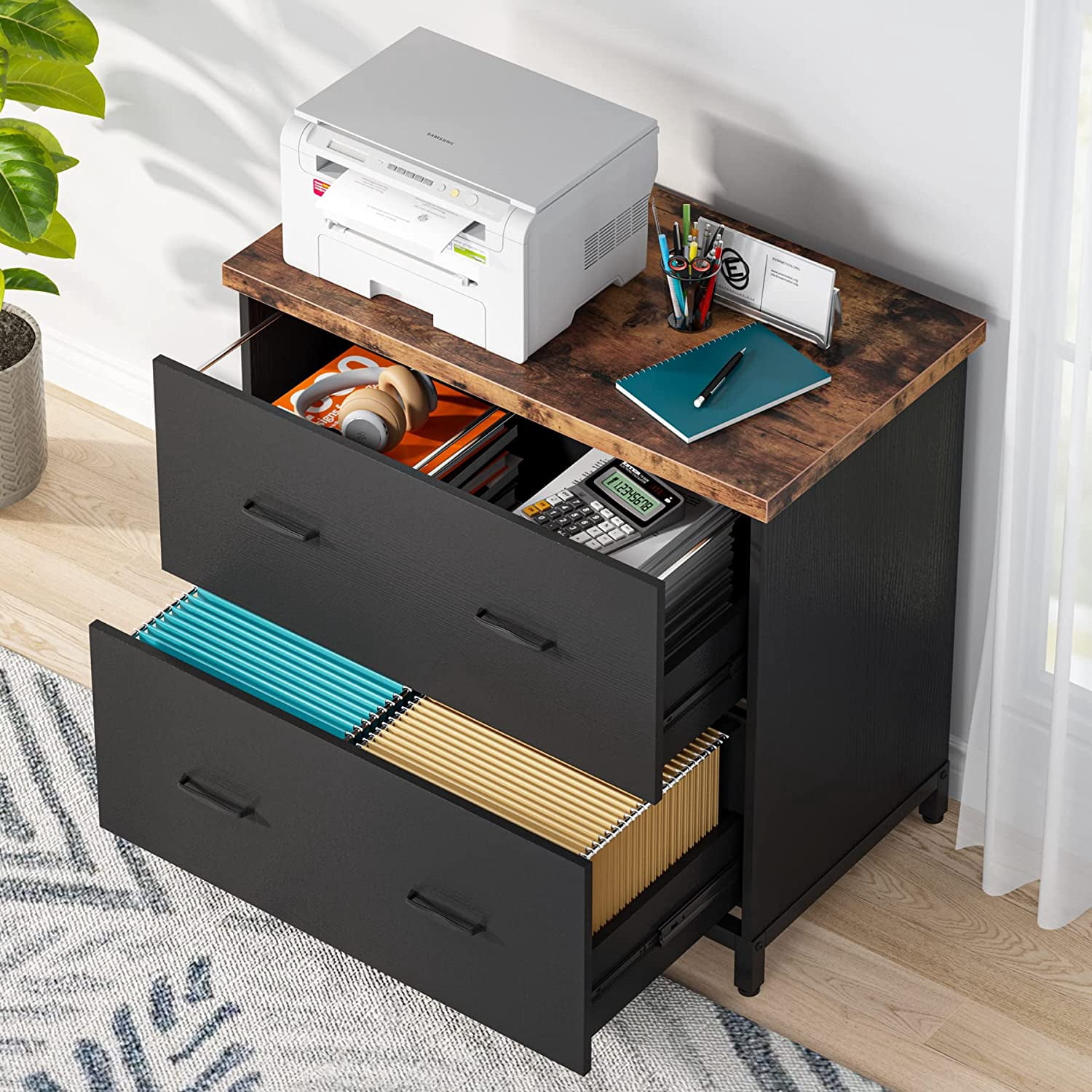 Tribesigns 2-Drawer Lateral File Cabinet 30.7"L x 16.93"W x 30.9"H, Rustic Brown and Black