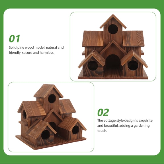 CIMAXIC Wooden Bird Villa Feeder with Hanging Nest for Outdoor Garden and Park Decoration
