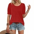 thumbnail image 2 of SwiftWear Women's Puff Sleeve T-Shirt Crew Neck Loose Fit Short Sleeve Top Casual Blouse Summer Basic Tee​ Red, 2 of 7