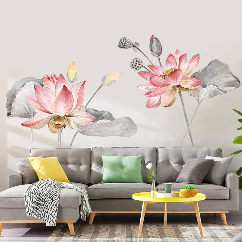 Lotus Flowers Sticker Self Adhesive Wallpaper Home Decor Canada - Lotus Flower Wallpaper For Walls