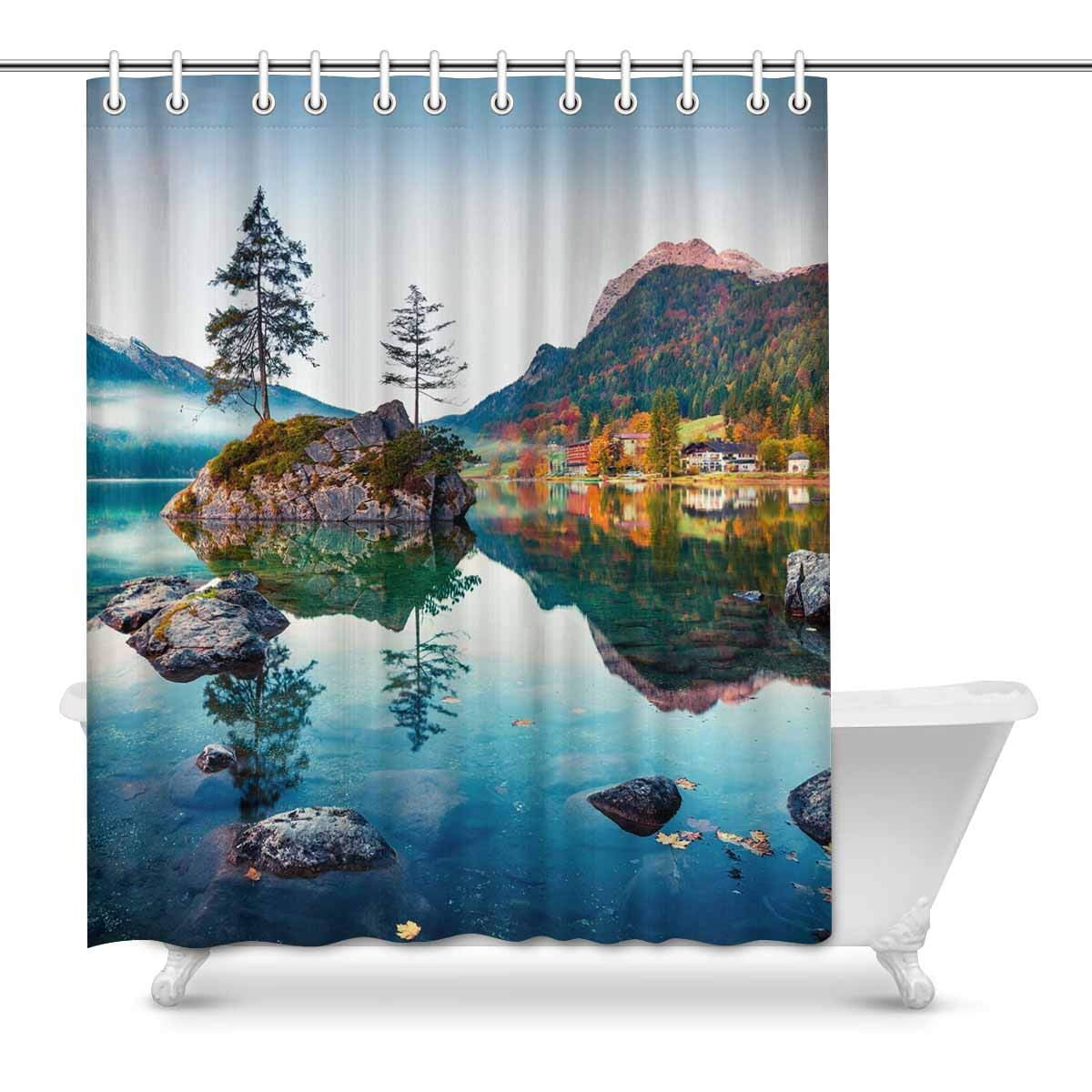 GCKG Beautiful Autumn Hintersee Lake Shower Curtain, Nature Landscape Polyester Fabric Shower