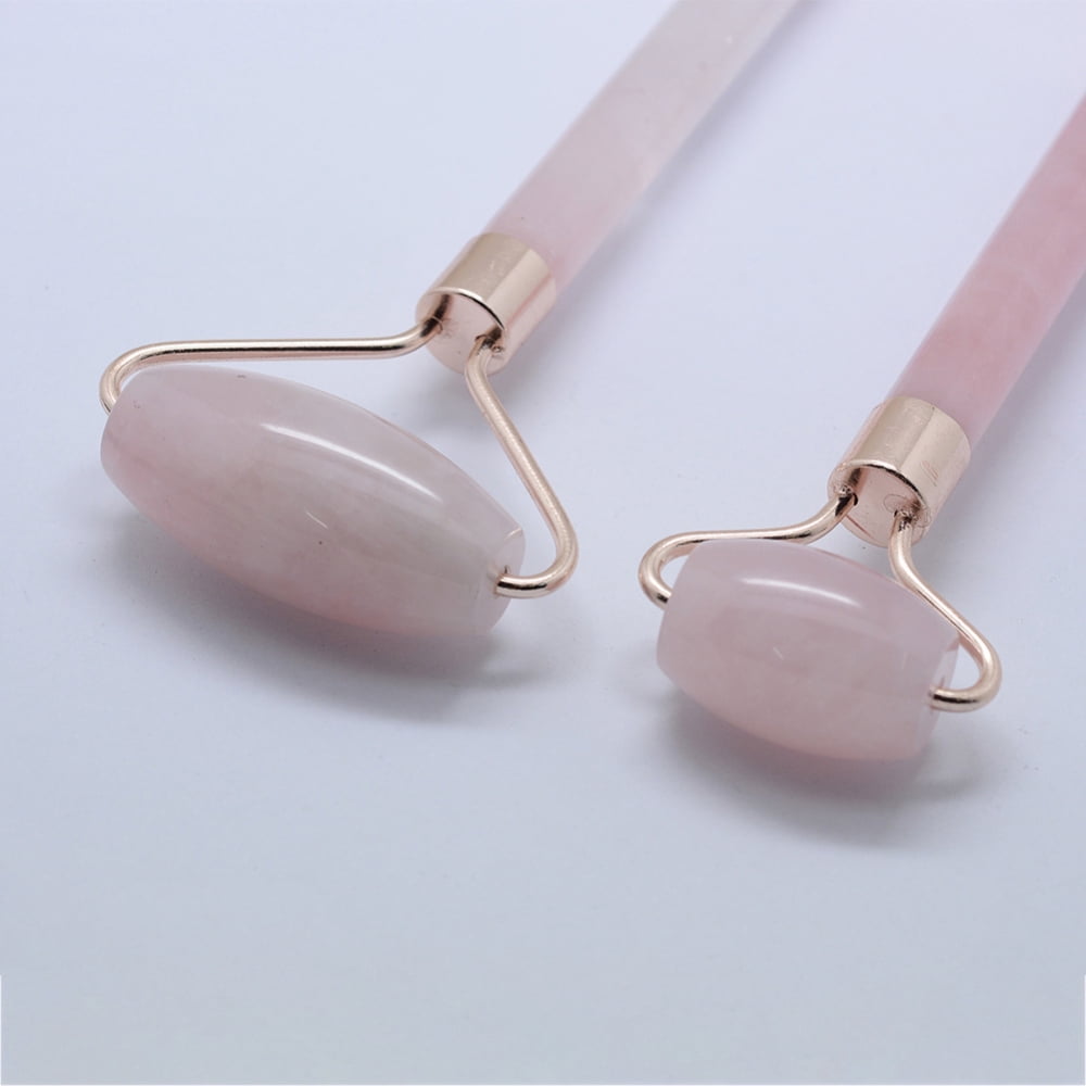 3pcs Natural Rose Quartz Massage Tools Facial Rollers with Alloy Findings 14.5~15.5x5.1~5.5x1.8~2cm