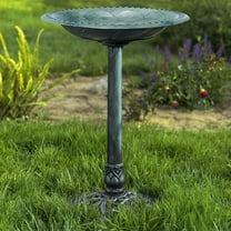 Westcharm 28 Inch Lightweight Poly Resin Outdoor Birdbath for Outside with Decoration Pedestal Base Stand - Verdigris Green (No bird included on the water bowl)