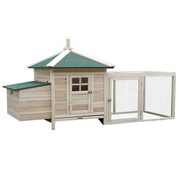YYAo Chicken Coop, Outdoor Chicken Coop,77" Wooden Chicken Coop with Nesting Box, Removable Tray, Ramp Run, Natural