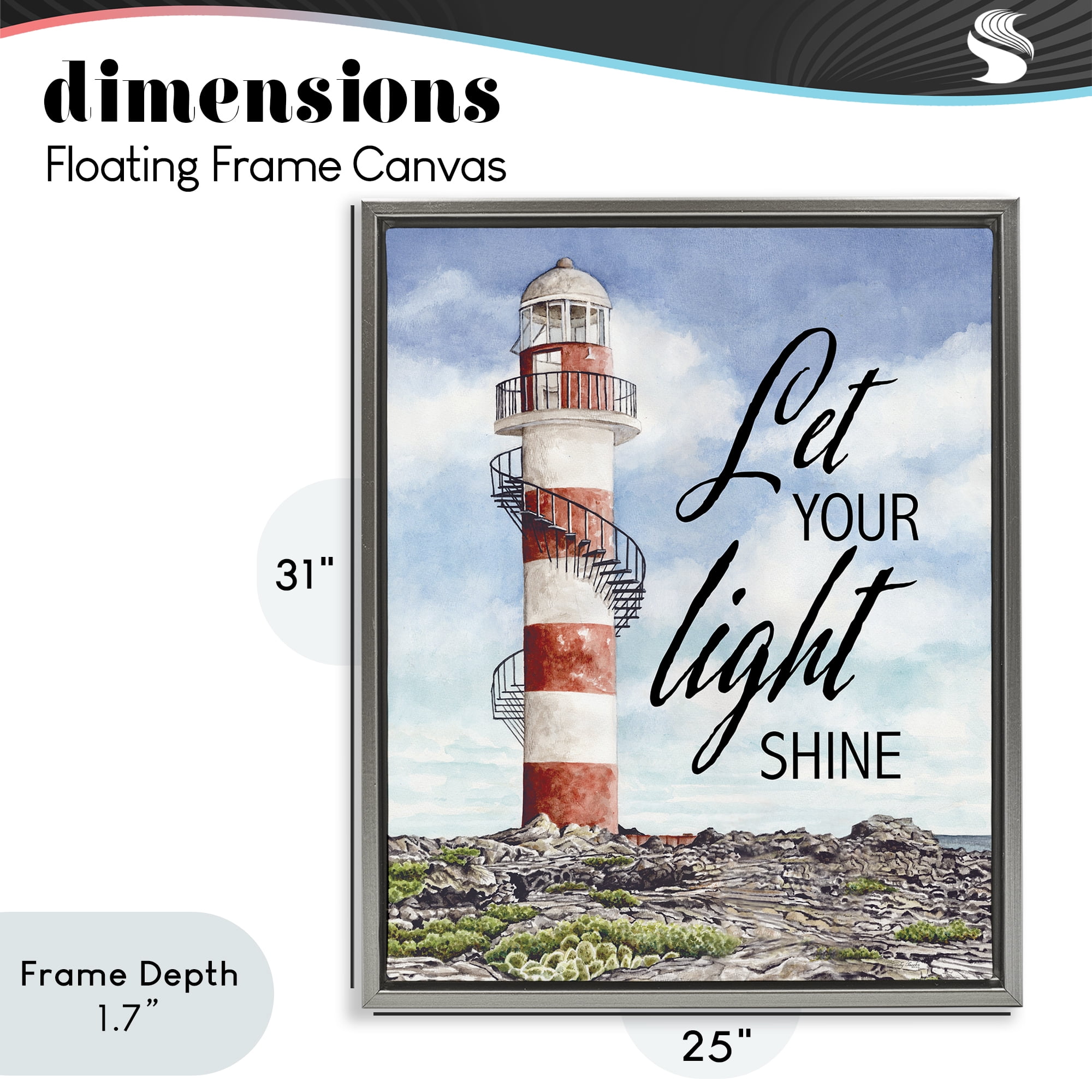 Stupell Industries Let Your Light Shine Beacon Gray Framed Floater Canvas Wall Art, design by Cindy Jacobs