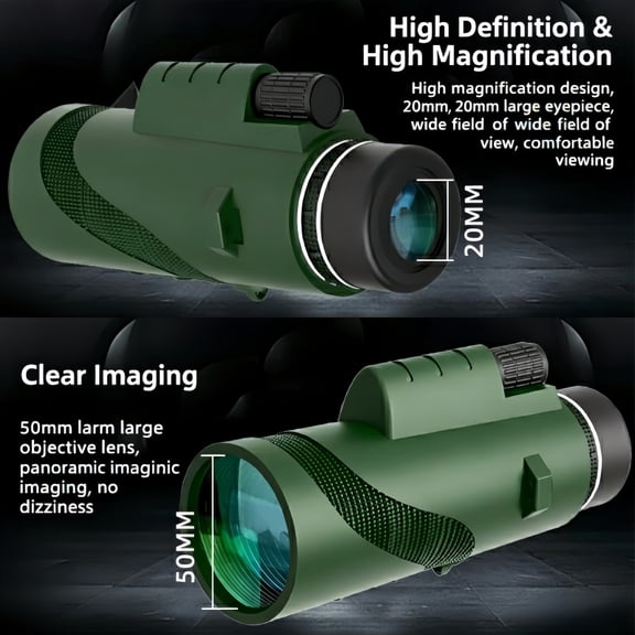 High Powered monocular telescope for Adults - HD Professional Bird Watching monocular telescopeClear Low Light Vision monocular telescope for Hunting, Stargazing, Travel, Sports(Green)