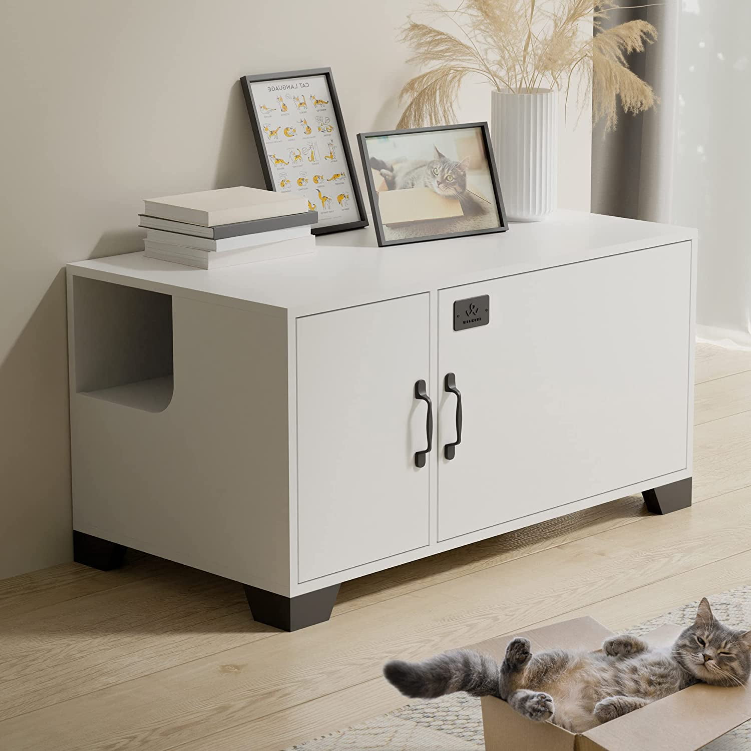 WISHIVE Hidden Cat Litter Box Enclosure, Cat Litter Box Furniture with