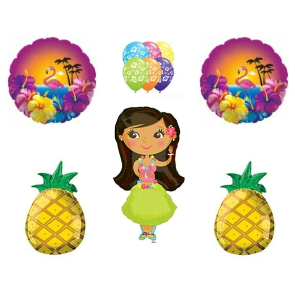 Hula Girl Flamingo Pineapple Happy Birthday Party balloons Decoration hibiscus
