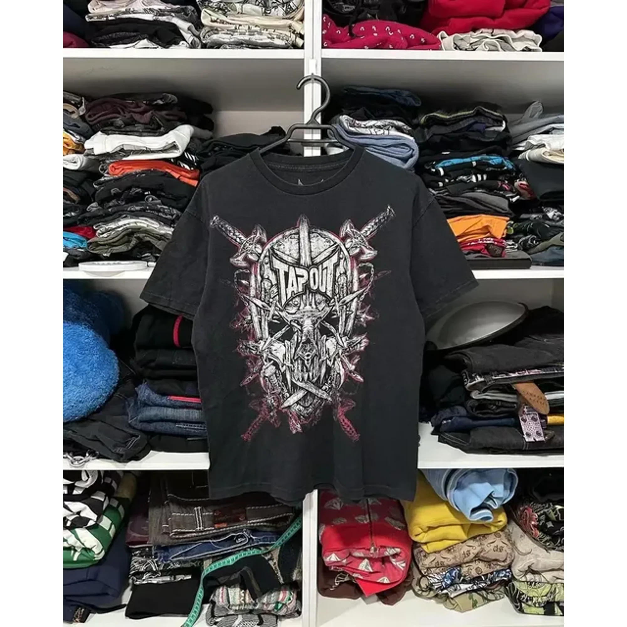 Y2K Affliction Style Streetwear Tee Gothic Skull Cross Print
