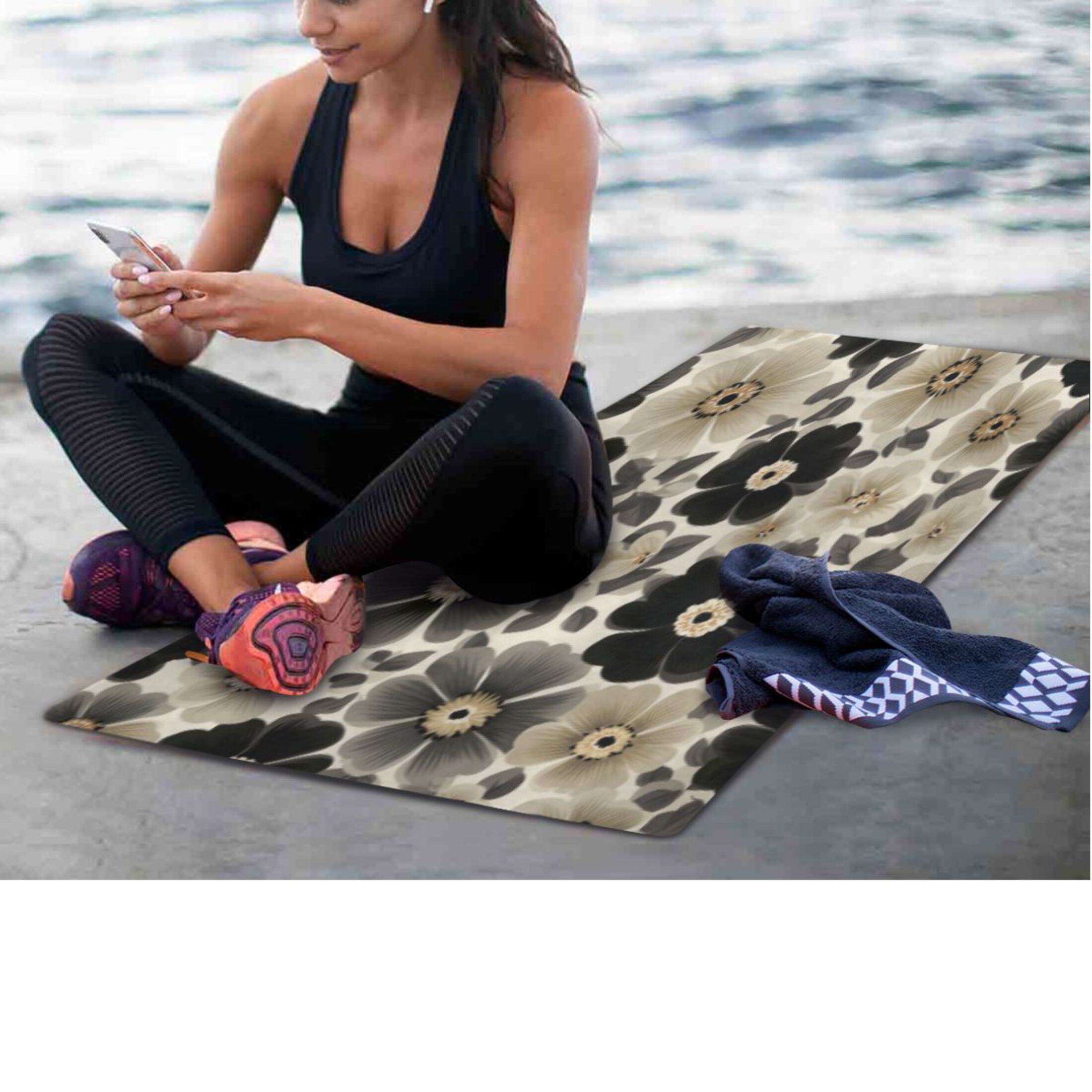 BZSMCE Yoga Mat Women Fitness Mat Monochrome Floral Dreamscape Pattern