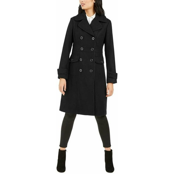 Kenneth Cole New York 17LMW279 Womens Double-Breasted Contrast-Piping Peacoat - Black - XL