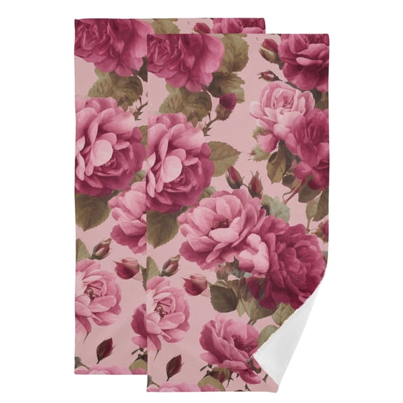 Gardient Pink Color Roses with Leaves Hand Towel Absorbent Bath Towels for Bathroom Sports Gym 28" x 14" Set of 2