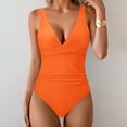 thumbnail image 2 of XUELUO One Piece Swimsuit Women Summer Solid Color Strappy V Neck Ruched Push Up Swimsuits Bathing Suits,Red,XL, 2 of 5