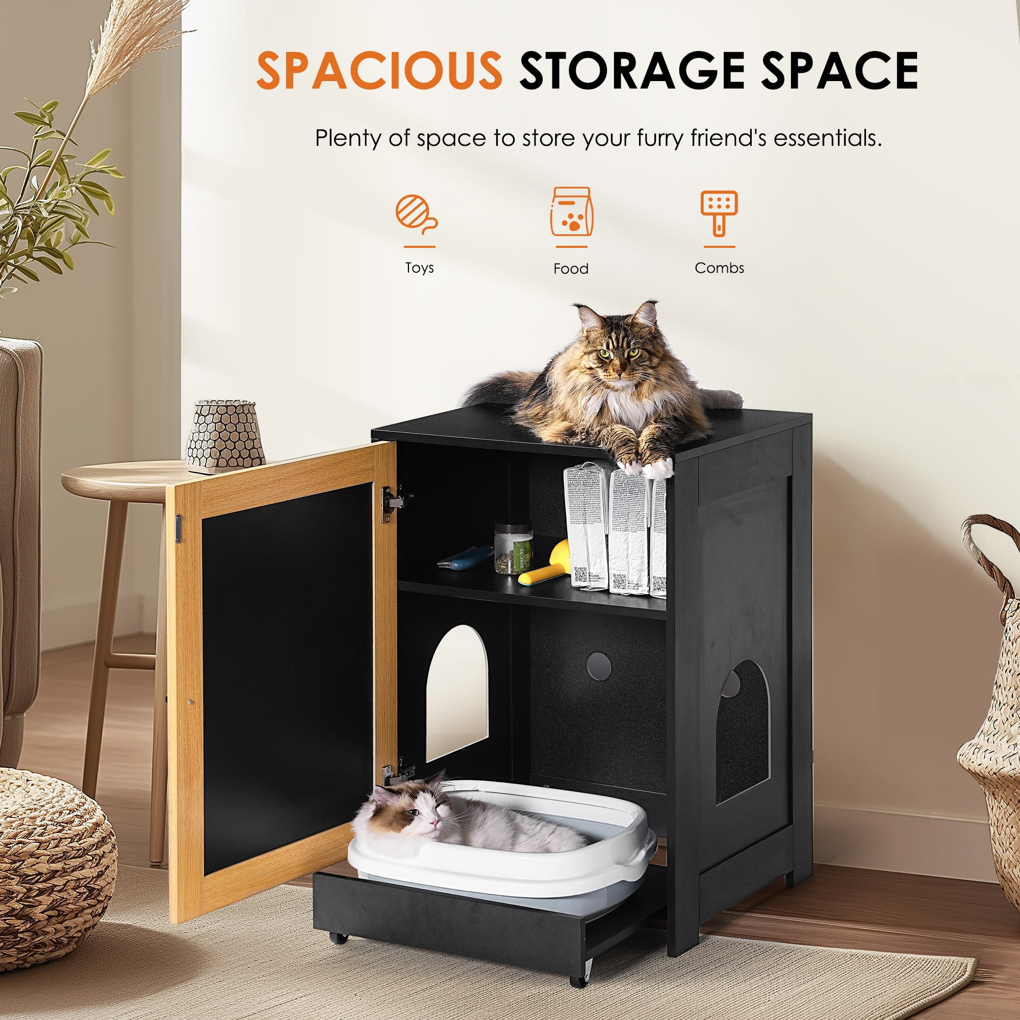 Kadyn 31" Cat Litter Box Enclosure with Sisal Door, Cat House Washroom, Easy-Clean and Stylish Hidden Litter Box Furniture, Black