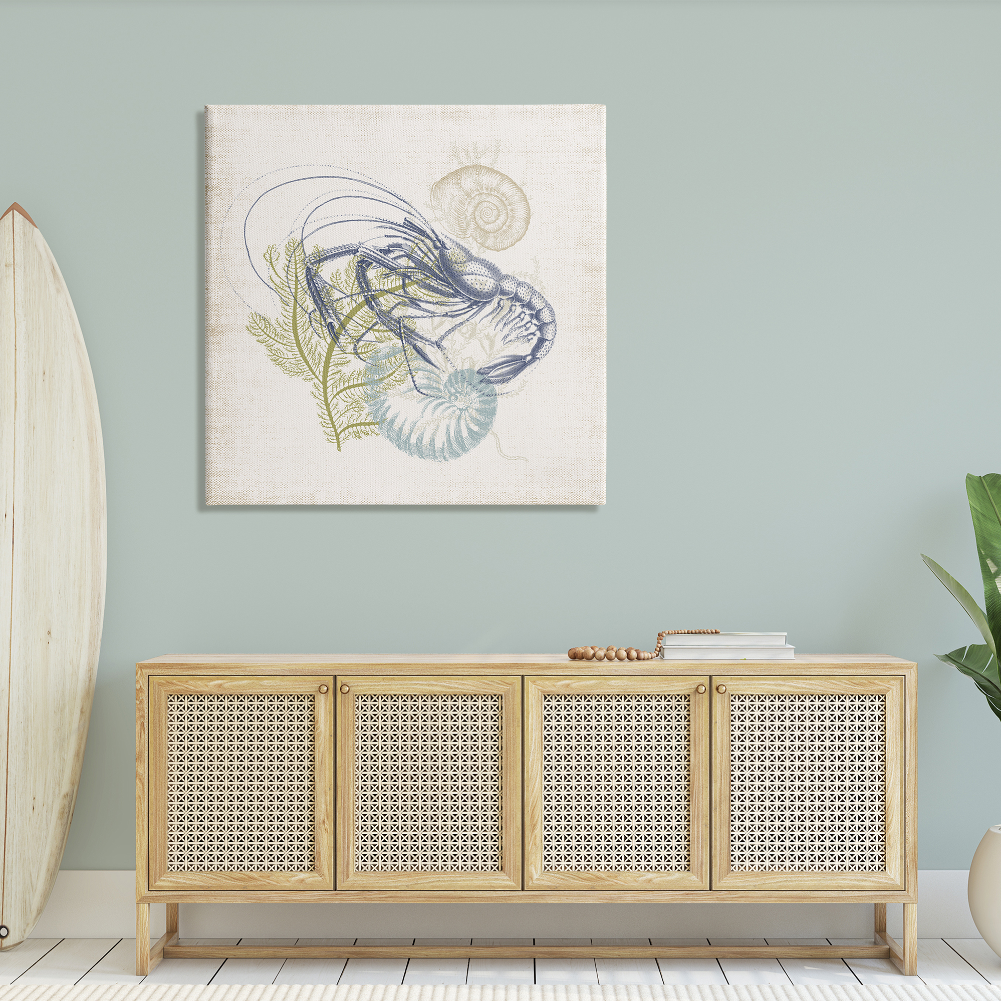 Stupell Industries Nautical Layered Sea Life Crawdad Ocean Botanicals Graphic Art Gallery Wrapped Canvas Print Wall Art, Design by Victoria Barnes