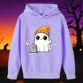 thumbnail image 2 of XAOFW Halloween Girls Hoodies Cute Ghost Printed Long Sleeved Hooded Sweatshirts Autumn Winter Cozy Graphic Pullover For Toddler Kids Versatile Top 9-10 Years, 2 of 4