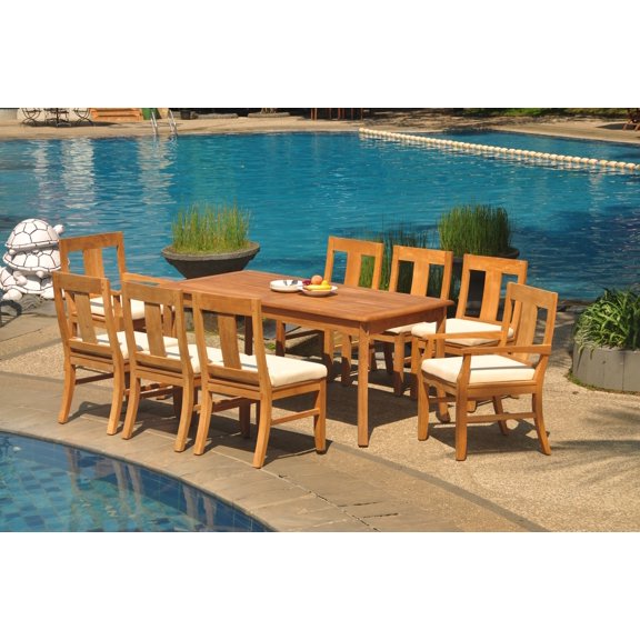 Grade-A Teak Dining Set: 8 Seater 9 Pc: 71" Rectangle Table And 8 Osborne Chairs (2 Arm & 6 Armless Chairs) Outdoor Patio WholesaleTeak #WMDSWVm