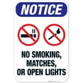 thumbnail image 1 of No Smoking, Matches, Or Open Lights Sign, OSHA Notice Sign, 12x18 Aluminum, 1 of 1