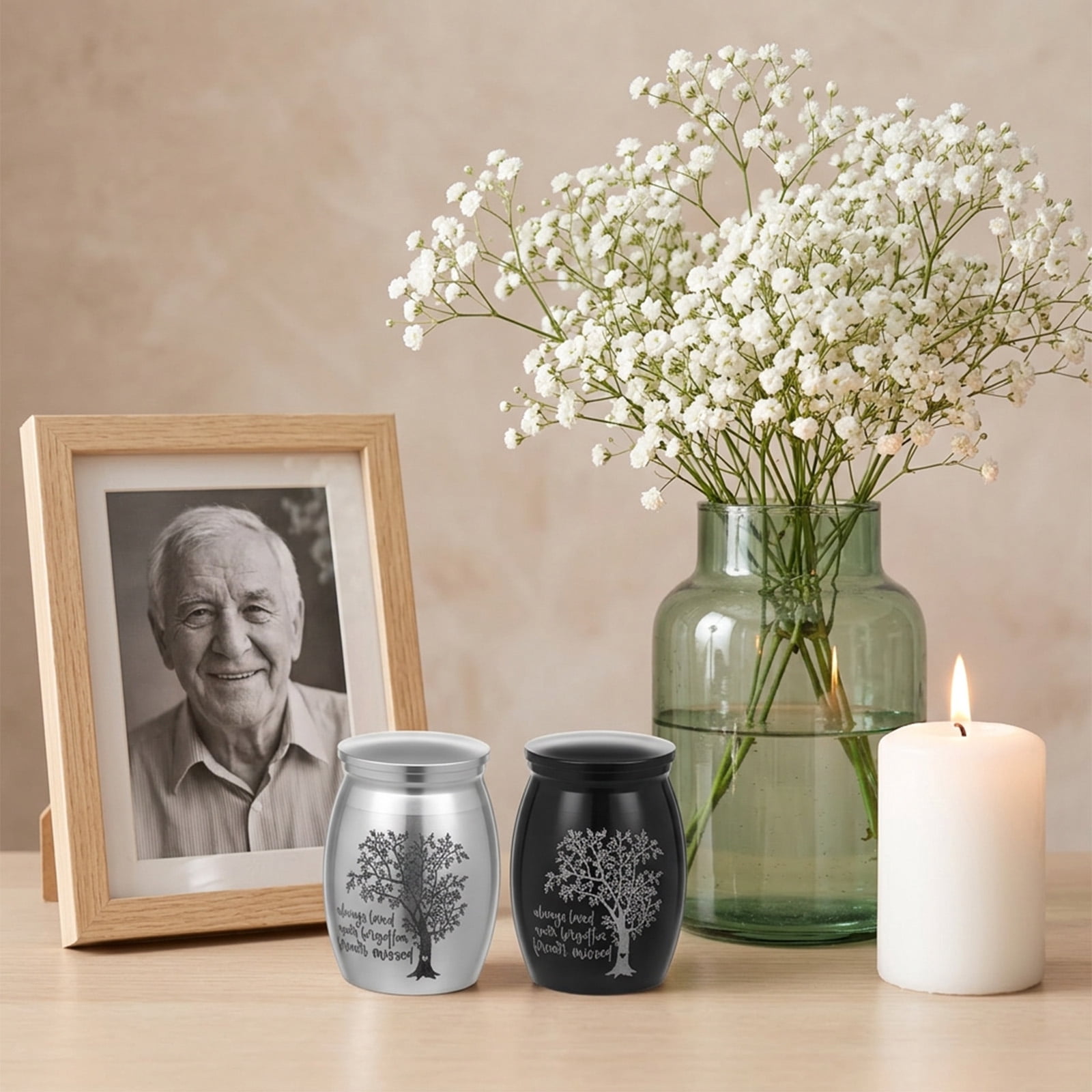 4pack Mini Cremation Urn Aluminum Memorial Keepsake with Tree of Life Design Small Funeral Urn for Human or Pet Ash Gift for Pet Lover (Silver+Black)