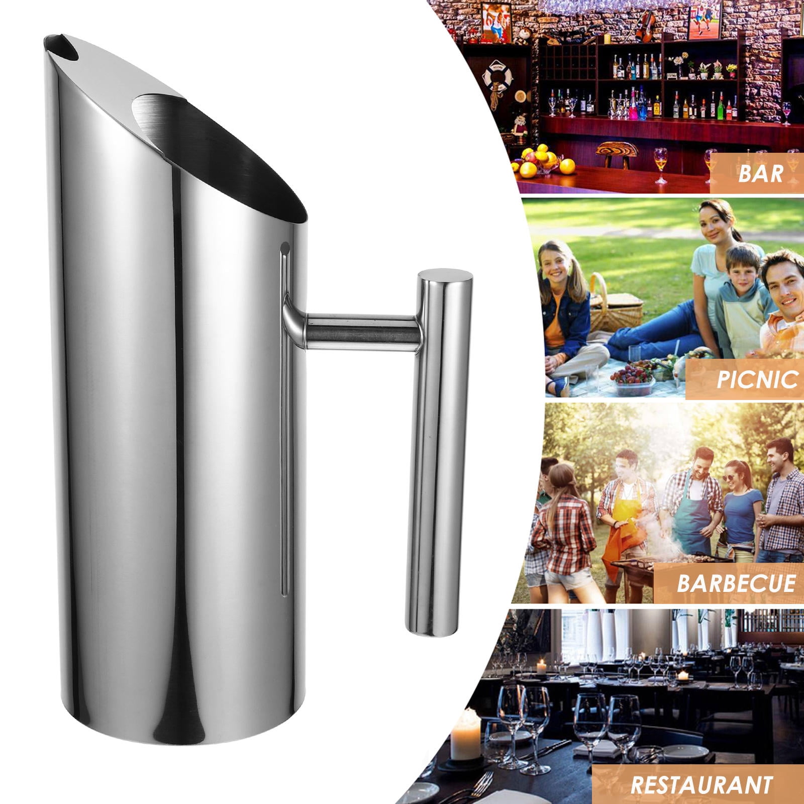 Hemoton Stainless Steel Beverage Pitcher with Handle for Home Use Silver Color 3.5L Capacity
