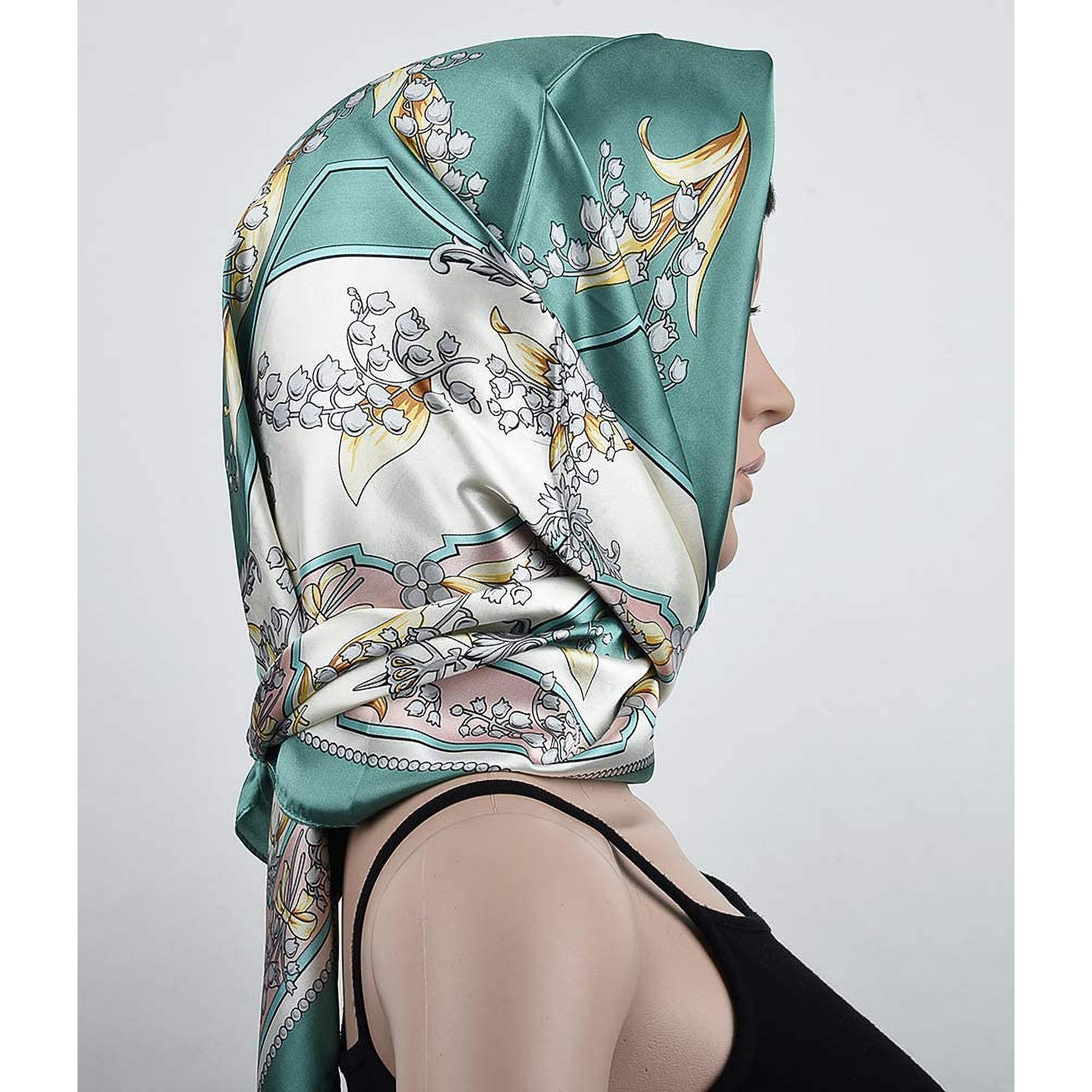 ORUYROP Corciova 35 x 35 Women Polyester Silk Feeling Bell Orchid Dark Cyan Hair Scarf for Sleeping Walmart