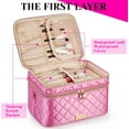 thumbnail image 2 of Makeup Bag Cosmetic Bag Large Toiletry Bag Double Layer with Strap for Women with Adjustable Dividers Pink, 2 of 6