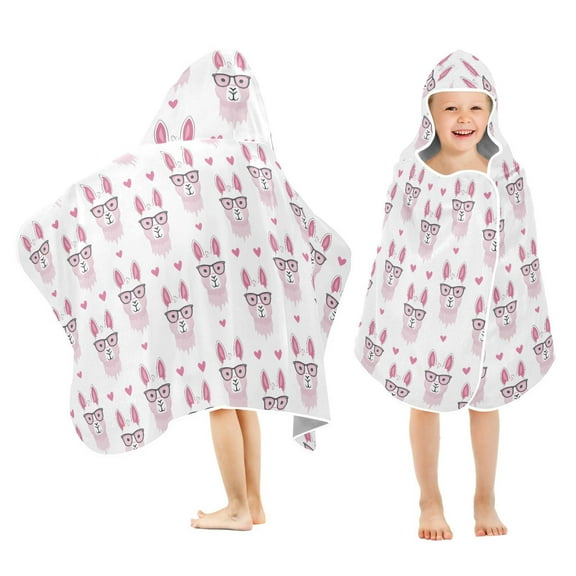 Toddler Hooded Beach Towel 24x50 Kids Bath Towels Soft Quick Dry for Swim Pool Boys Girls Funny Llamas with Glasses