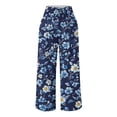 thumbnail image 4 of Women's Palazzo Pants Floral Printed Straight Wide Leg Slacks Elastic Waist Dressy Casual Pants with Pockets (XL, Multicolor 15), 4 of 5