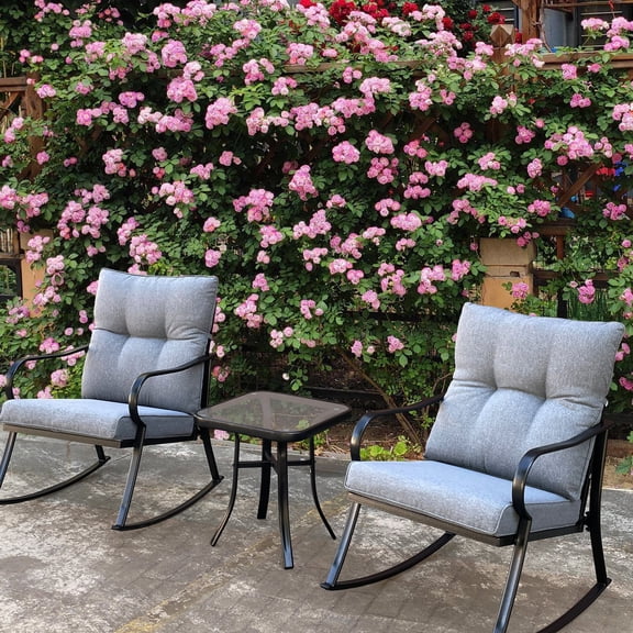 Metal outdoor rocker set with cushions / Add elegance to backyard porch