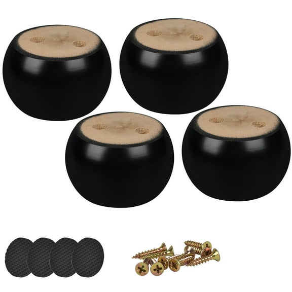 2 Inch / 5cm Solid Wood Furniture Legs, Btowin VCF 4Pcs Black Modern Round Bun Feet Wooden DIY Replacement Feet with Screws for Chair Sofa Couch Cabinet Dresser TV Stand