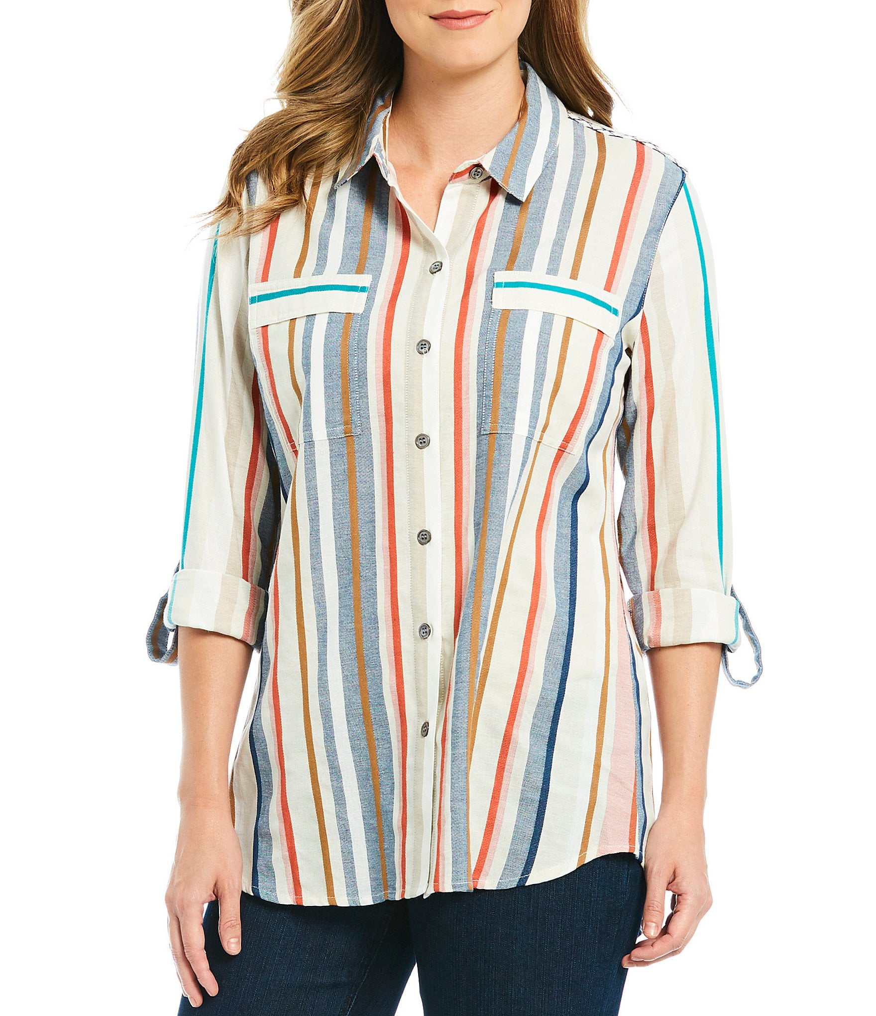 Multiples Clothing Co. - Womens Top Large Button Down Shirt Striped L ...