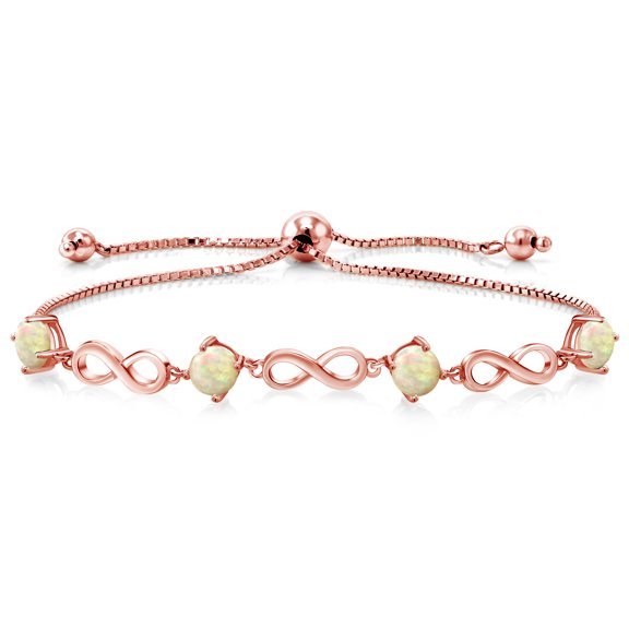 Gem Stone King 1.20 Ct Round Cabochon White Ethiopian Opal 18K Rose Gold Plated Silver Keren Hanan Women Adjustable Infinity Tennis Bracelet