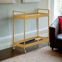 HomeRoots Brass Steel And Glass Rolling Bar Cart