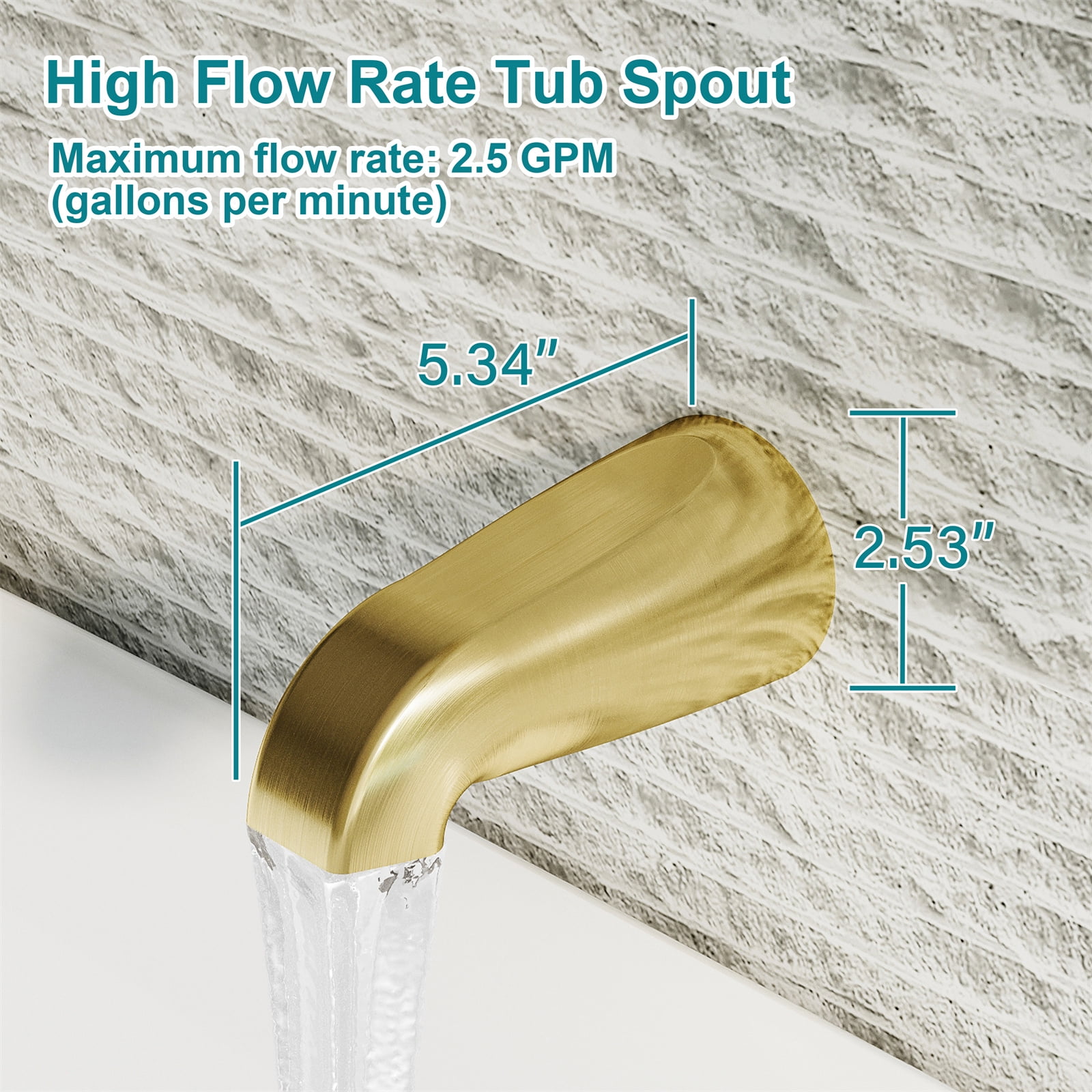 ANGELES HOME Bathtub Shower Faucet Set with Tub Spout, 2-in-1 Dual Shower Head System with Handheld Spray Combo, 5-Mode, Valve Trim Kit, Brushed Gold