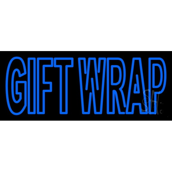 Blue Gift Wrap LED Neon Sign 10 x 24 - inches, Black Square Cut Acrylic Backing, with Dimmer - Bright and Premium built indoor LED Neon Sign for Defence Force.
