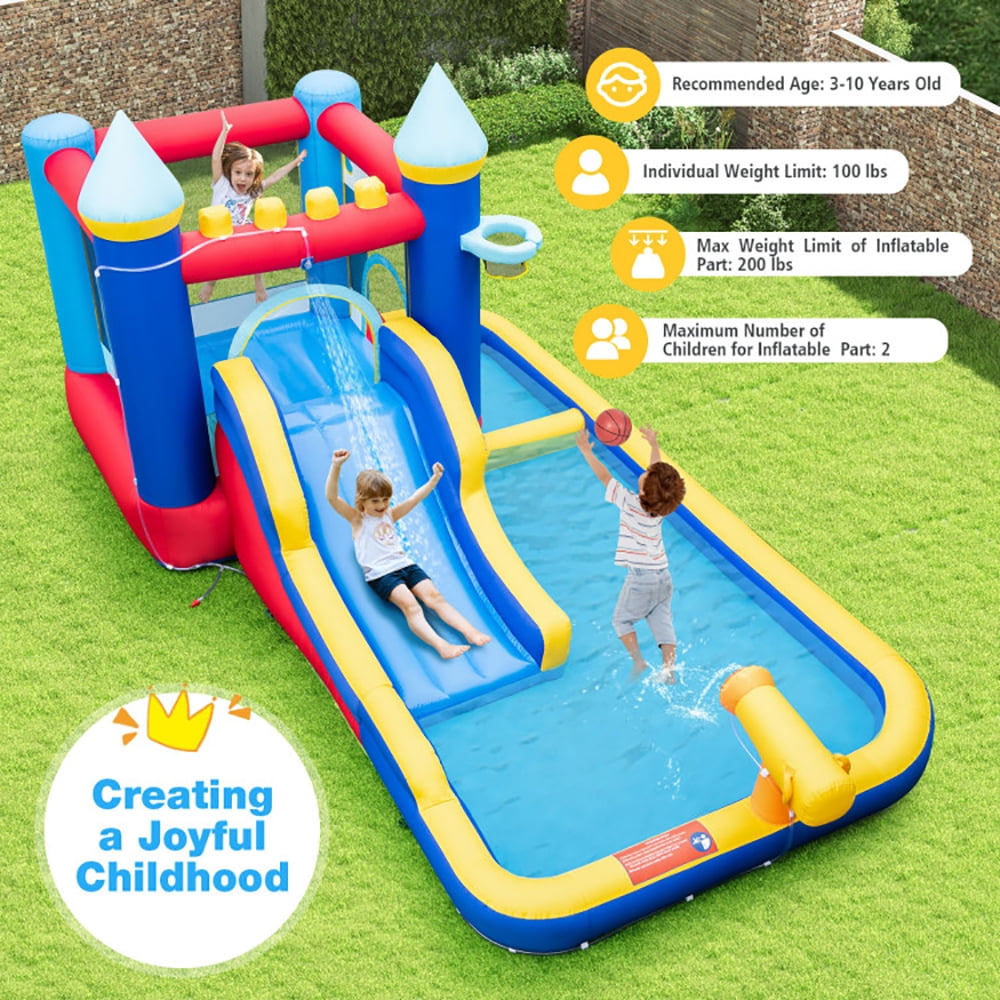 Aimee Lii Inflatable Water Slide Bounce House with 680W Blower and 2 Pools, Kids Water Park Bounce House