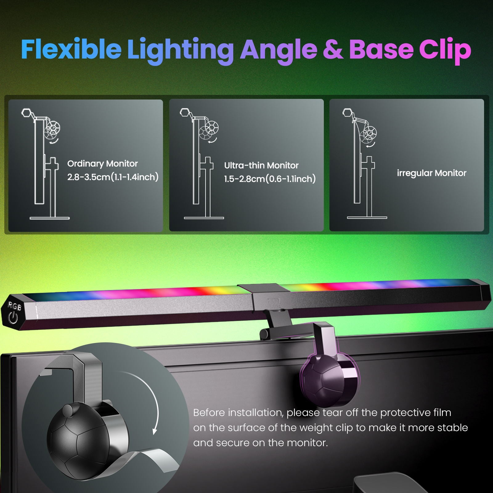 Aship RGB Monitor Light Backlight, Ra95 Dual Light Bar Gaming Office Desk Lamp, 15 Modes Dimmable, 3 Color Temperature Adjustable, Eye Caring Screen Light Bar for Home Game