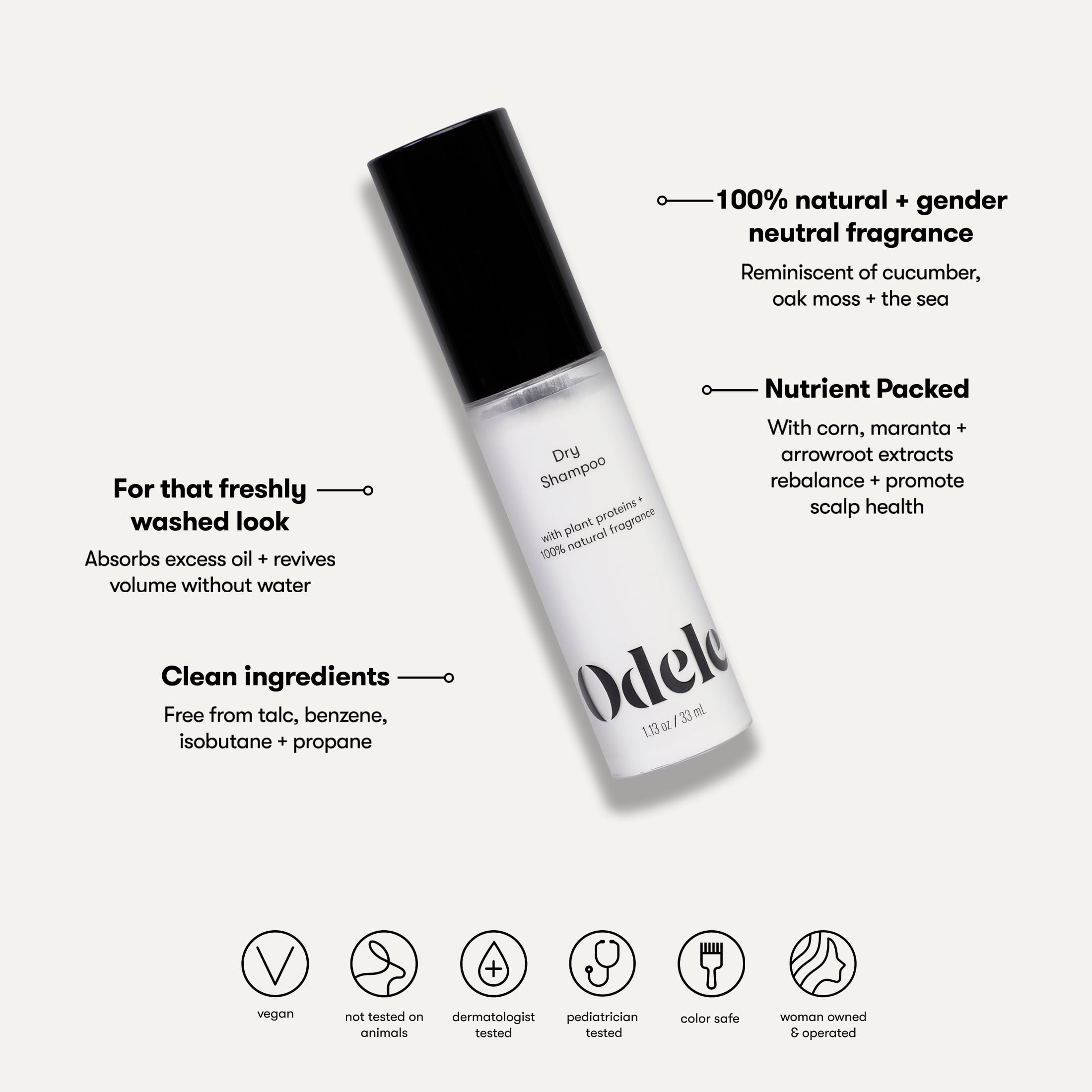 Odele Dry Shampoo for Oil Control + Volume, All Hair Types + 100% Natural Fragrance, 1 oz