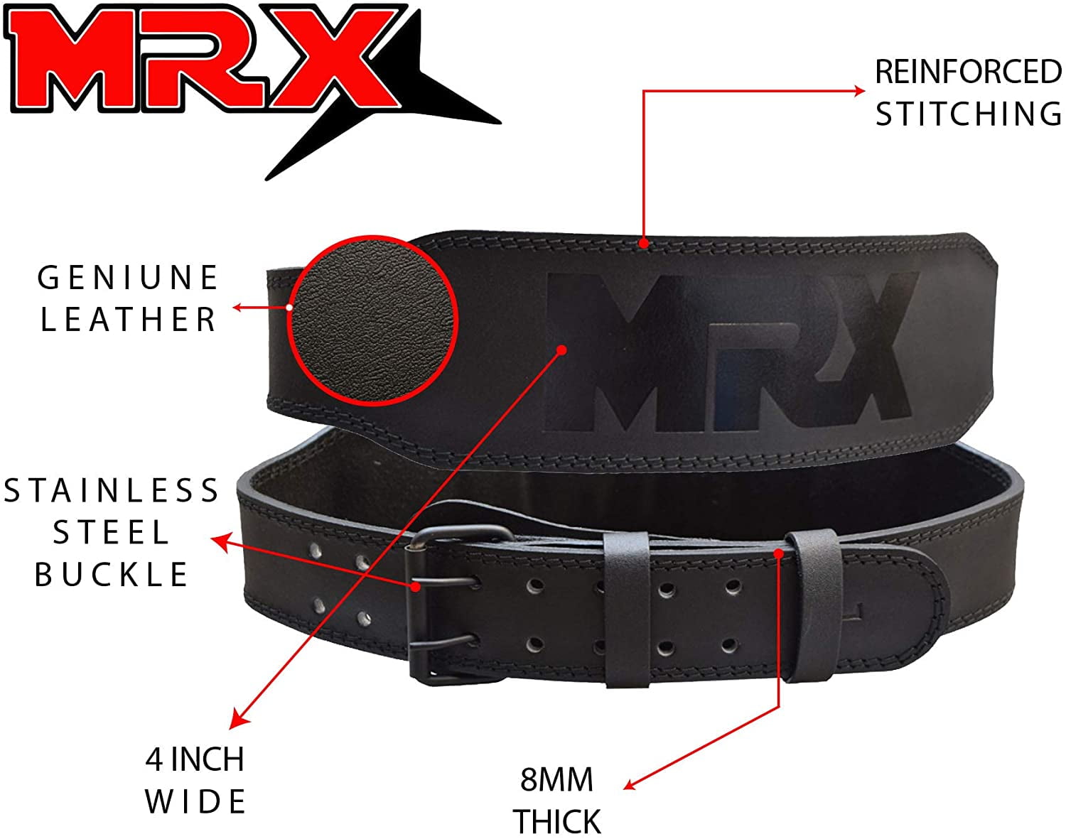 MRX XXL Weight Lifting Belt, Genuine Leather, 4 Inches Wide, Power