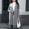thumbnail image 6 of Gpaecead Womens Notch Lapel Collar Pea Coat Open Front Overcoat Oversize Long Jacket Outerwear Gray, 6 of 9