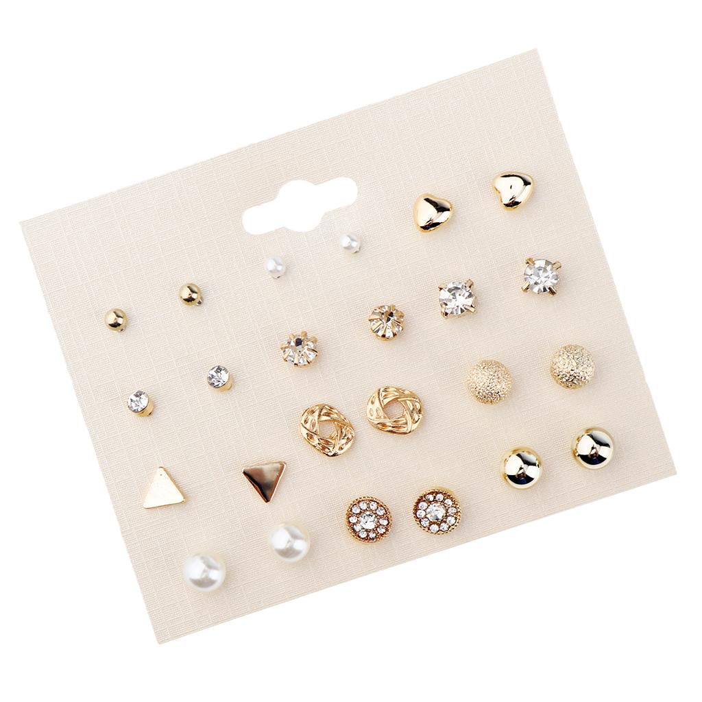 12 Pair Crystal Stud Earrings Set Fashion Pineapple Earring Ear Studs Gold Walmart